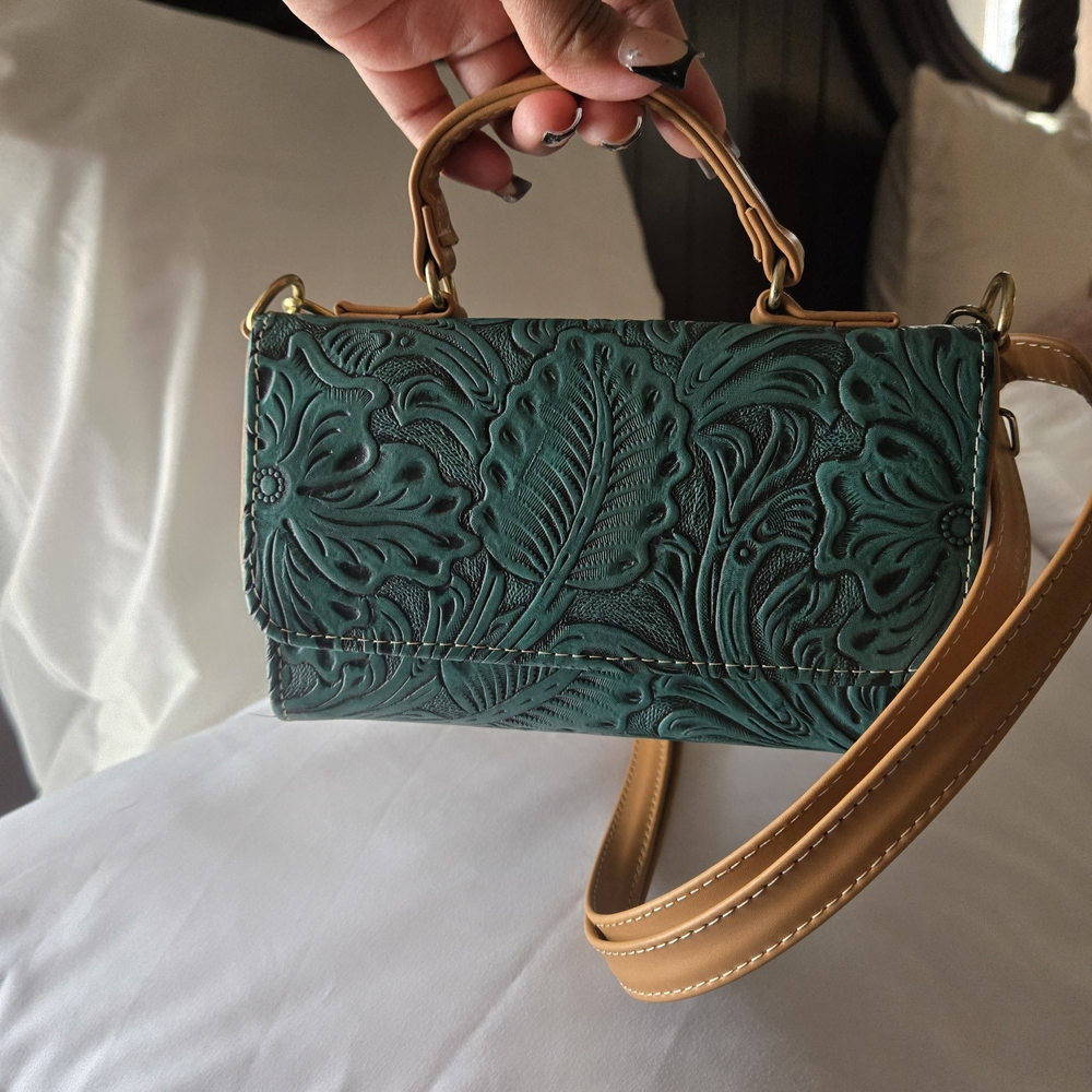 Embossed Green Leather Handbag